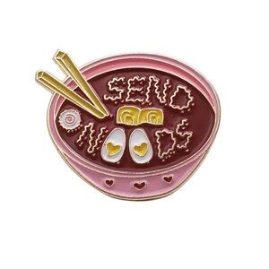 Pho Metal Enamel Pin, Send Noodles Enamel Metal Pin, Pink Bowl With Chop…